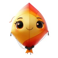 Colorful smiling kite with large eyes soaring high in a clear blue sky during a sunny afternoon isolated on transparent background. png