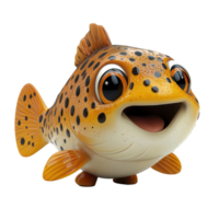 Colorful cartoon fish character with vibrant spots and a cheerful expression underwater isolated on transparent background. png