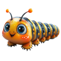 Cute cartoon caterpillar with big eyes and vibrant colors crawling on a sunny day in a whimsical garden setting isolated on transparent background. png