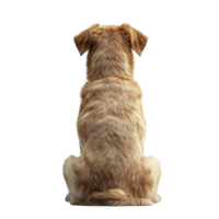 Cute dog sitting calmly and looking away with soft fur in a minimalistic indoor setting isolated on transparent background. png