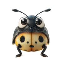 Cartoon ladybug with big eyes and vibrant colors standing upright on a white background isolated on transparent background. png
