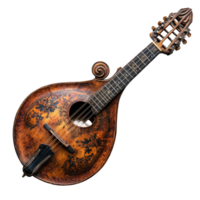 Vintage lute with intricate carvings displayed against a plain background, showcasing craftsmanship and musical heritage isolated on transparent background. png