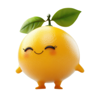 Happy orange character with smiling face and green leaf in a playful design setting isolated on transparent background. png