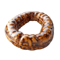 Unique chocolate bundt cake shaped inflatable pool float for summer fun by the poolside isolated on transparent background. png