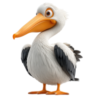 Colorful animated pelican character ready for playful adventures in a whimsical cartoon style isolated on transparent background. png