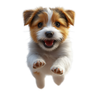 Happy puppy jumping in excitement against a plain background in a playful moment isolated on transparent background. png