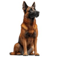 Majestic Belgian Malinois dog sitting gracefully with alert expression in a neutral setting isolated on transparent background. png
