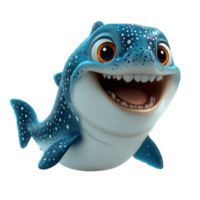 Happy cartoon shark character swims joyfully in an underwater setting with vibrant colors and playful expressions isolated on transparent background. png