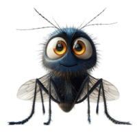 Realistic cartoon fly with large eyes and friendly expression on a white background isolated on transparent background. png