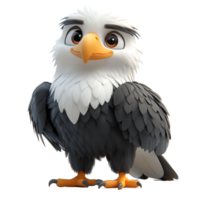 Cartoon eagle character with expressive eyes and fluffy feathers stands confidently in a fun and engaging pose isolated on transparent background. png