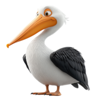 Colorful animated pelican character standing proudly with a bright smile against a plain background isolated on transparent background. png