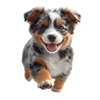 Playful puppy runs happily with a joyful expression in a bright and cheerful setting isolated on transparent background. png