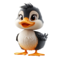 Cute cartoon duck character with big eyes and fluffy feathers standing cheerfully in a bright and playful pose isolated on transparent background. png