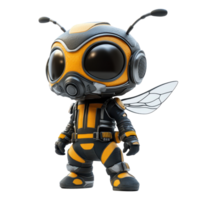 Unique cartoon character dressed as a bee with goggles and wings in a vibrant design at a colorful setting isolated on transparent background. png