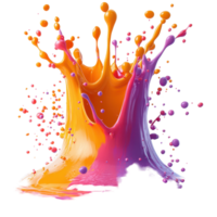 Bright paint splash creates a colorful splash of orange and purple hues in artistic display isolated on transparent background. png