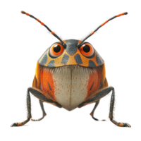 Vibrant orange and black insect with striking features captured in a close-up setting isolated on transparent background. png
