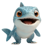 Cartoon character resembling a friendly blue creature with large eyes, smiling happily and showcasing playful features isolated on transparent background. png