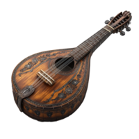 Artisan-crafted mandolin showcasing intricate design and craftsmanship displayed on a neutral background isolated on transparent background. png