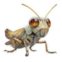 Curious grasshopper with large eyes perched on a branch in a sunny meadow during springtime isolated on transparent background. png