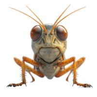 Close-up of a detailed grasshopper showcasing vivid colors and intricate features in a white background setting isolated on transparent background. png