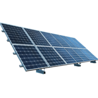 Solar panel array installed at a renewable energy facility in a sunny environment isolated on transparent background. png