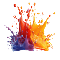 Colorful paint splashes creating dynamic visual effects in bright hues during artistic expression isolated on transparent background. png
