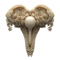 Intricate 3D sculpture of a natural form with ornate detailing and fluid shapes in a serene setting isolated on transparent background. png