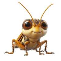 Detailed illustration of a smiling grasshopper sitting on a white background showcasing its vibrant features and textures isolated on transparent background. png