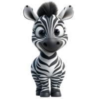 Cute cartoon zebra character with a friendly smile, featuring big eyes and playful expression isolated on transparent background. png