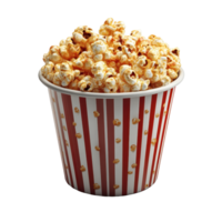 Enjoying freshly popped popcorn served in a classic red and white striped container during movie night isolated on transparent background. png
