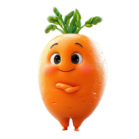 Cartoon carrot character smiling with hands crossed, displaying friendly demeanor and vibrant colors isolated on transparent background. png