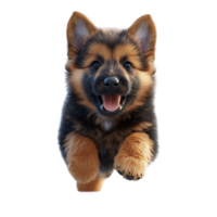 Happy puppy runs energetically with a joyful expression in an open space during daylight isolated on transparent background. png