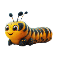 Cute cartoon caterpillar with a happy expression sitting on a bright surface in a cheerful setting isolated on transparent background. png