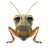 Close-up view of a grasshopper displaying intricate details and vibrant colors in a studio setting isolated on transparent background. png