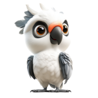 Cute and playful cartoon bird character with big eyes and fluffy feathers in a whimsical setting isolated on transparent background. png