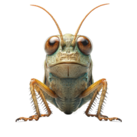 Detailed close-up of a grasshopper showcasing its unique features and vibrant colors against a plain backdrop isolated on transparent background. png