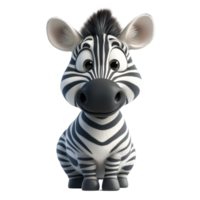 Cute cartoon zebra with big eyes and a friendly smile sitting on a white background isolated on transparent background. png