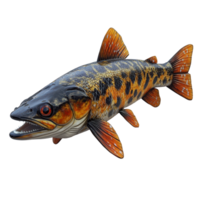 Realistic sculpture of a colorful fish showcasing intricate details, perfect for decoration or display isolated on transparent background. png
