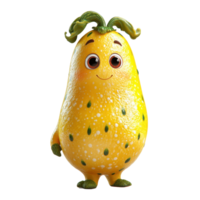 Cheerful cartoon character resembling a fruit with big eyes and a happy expression standing playfully isolated on transparent background. png