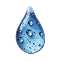 Drop of water with bubbles resting on a smooth surface reflecting light isolated on transparent background. png