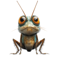 Detailed close-up of a vibrant cartoon insect with large eyes, showcasing its colorful body and distinct features in a playful design isolated on transparent background. png