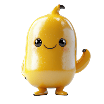 Cheerful yellow character smiling and waving with banana-like features in a vibrant and playful design isolated on transparent background. png