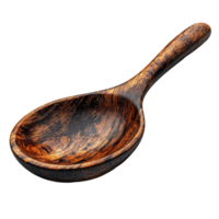 Handcrafted wooden spoon with intricate grain pattern and smooth finish displayed against a neutral background isolated on transparent background. png