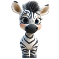 Cute cartoon zebra character with big eyes and playful expression in colorful animated style during a bright day isolated on transparent background. png