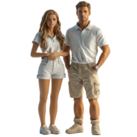 Young couple dressed in casual summer clothing standing together in a bright setting isolated on transparent background. png