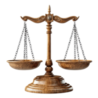 Balance symbol representing justice with traditional wooden scales on a neutral background isolated on transparent background. png