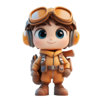 Charming cartoon character in aviator style with goggles and backpack, exploring a vibrant world of imagination and adventure isolated on transparent background. png