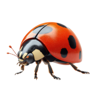 Colorful ladybug resting on a surface with distinct black spots during daylight hours isolated on transparent background. png