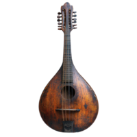 Traditional mandolin with intricate design displayed against a plain background isolated on transparent background. png
