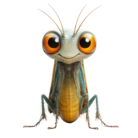 Colorful animated insect character with big eyes and friendly expression sitting on a white background isolated on transparent background. png